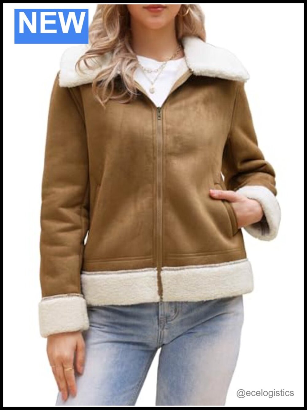 Faux Suede Moto Jacket Women Faux Fur Shearling Fleece Winter Outerwear